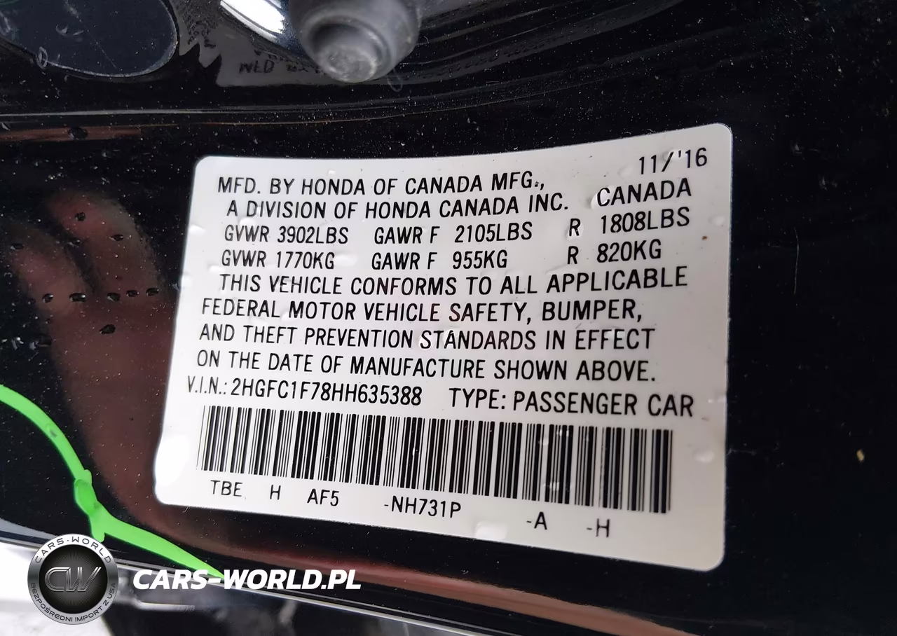 2017 Honda Civic Ex-L VIN:2HGFC1F78HH635388 - 9