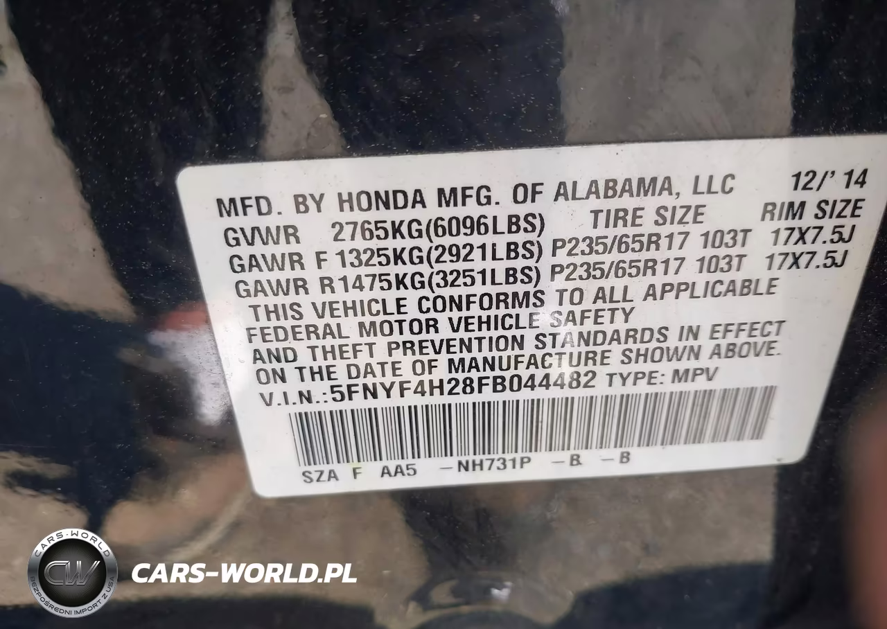 2015 Honda Pilot Lx VIN:5FNYF4H28FB044482 - 9