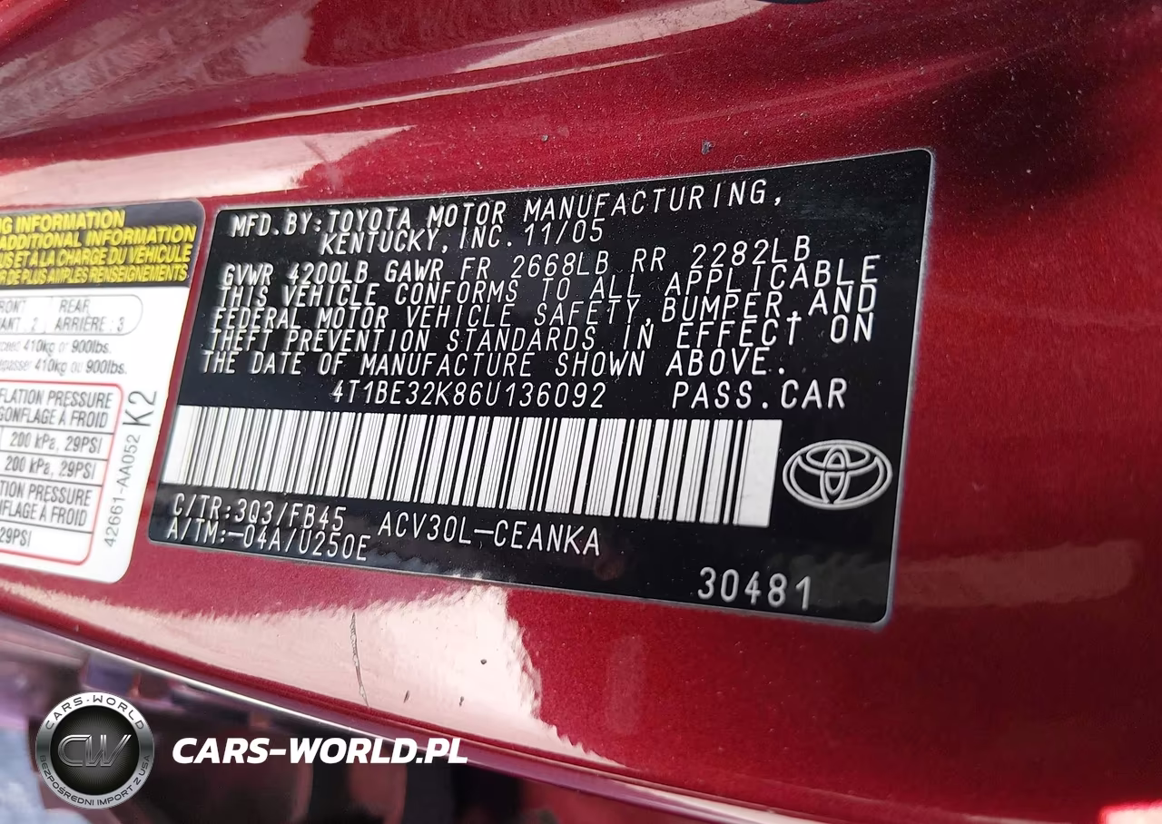 2006 Toyota Camry Le VIN:4T1BE32K86U136092 - 13