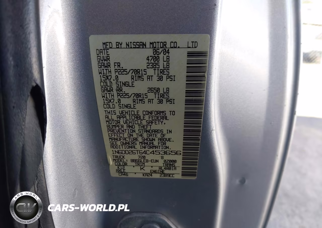 2004 Nissan Frontier Xe VIN:1N6DD26T64C453656 - 9