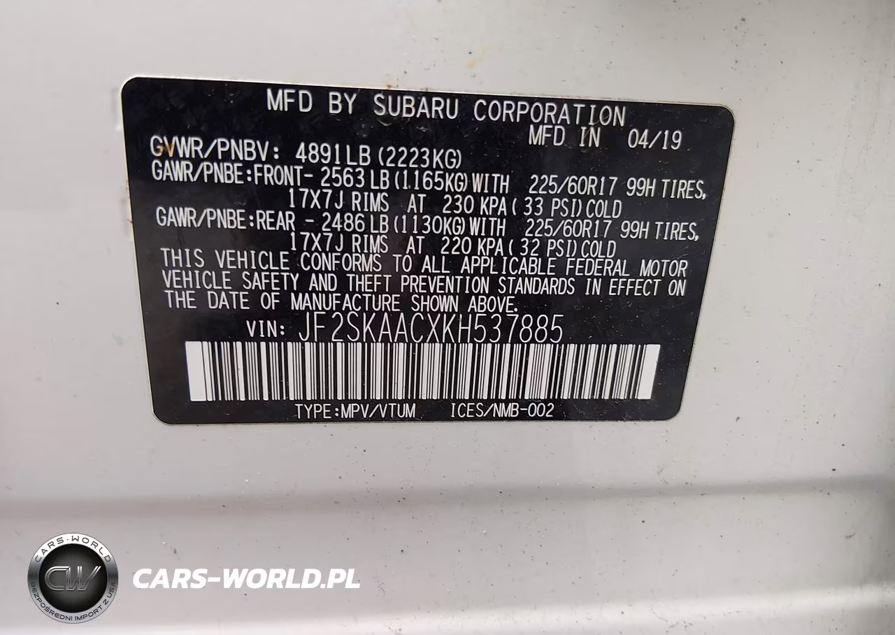 2019 Subaru Forester VIN:JF2SKAACXKH537885 - 9