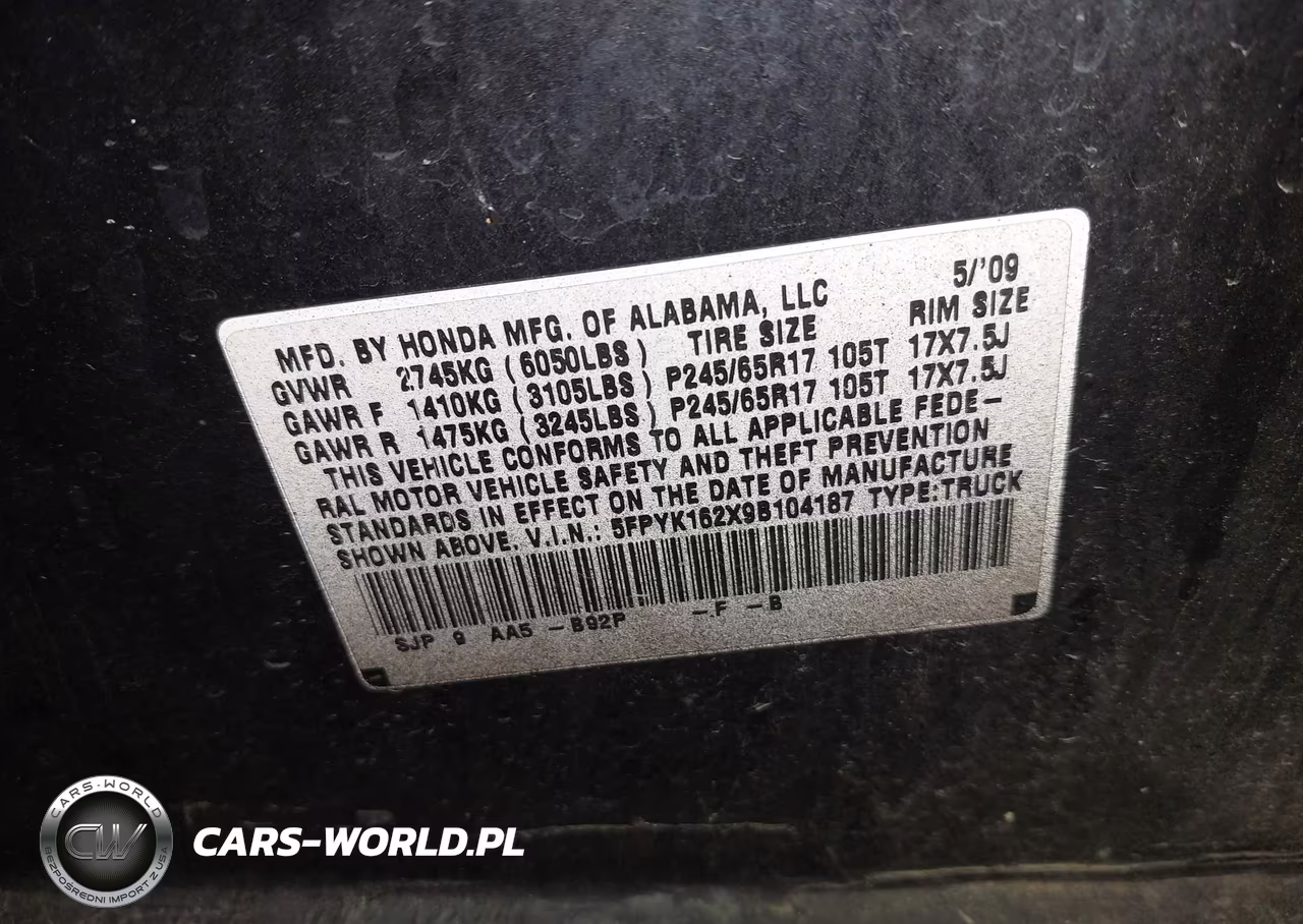 2009 Honda Ridgeline Rt VIN:5FPYK162X9B104187 - 9