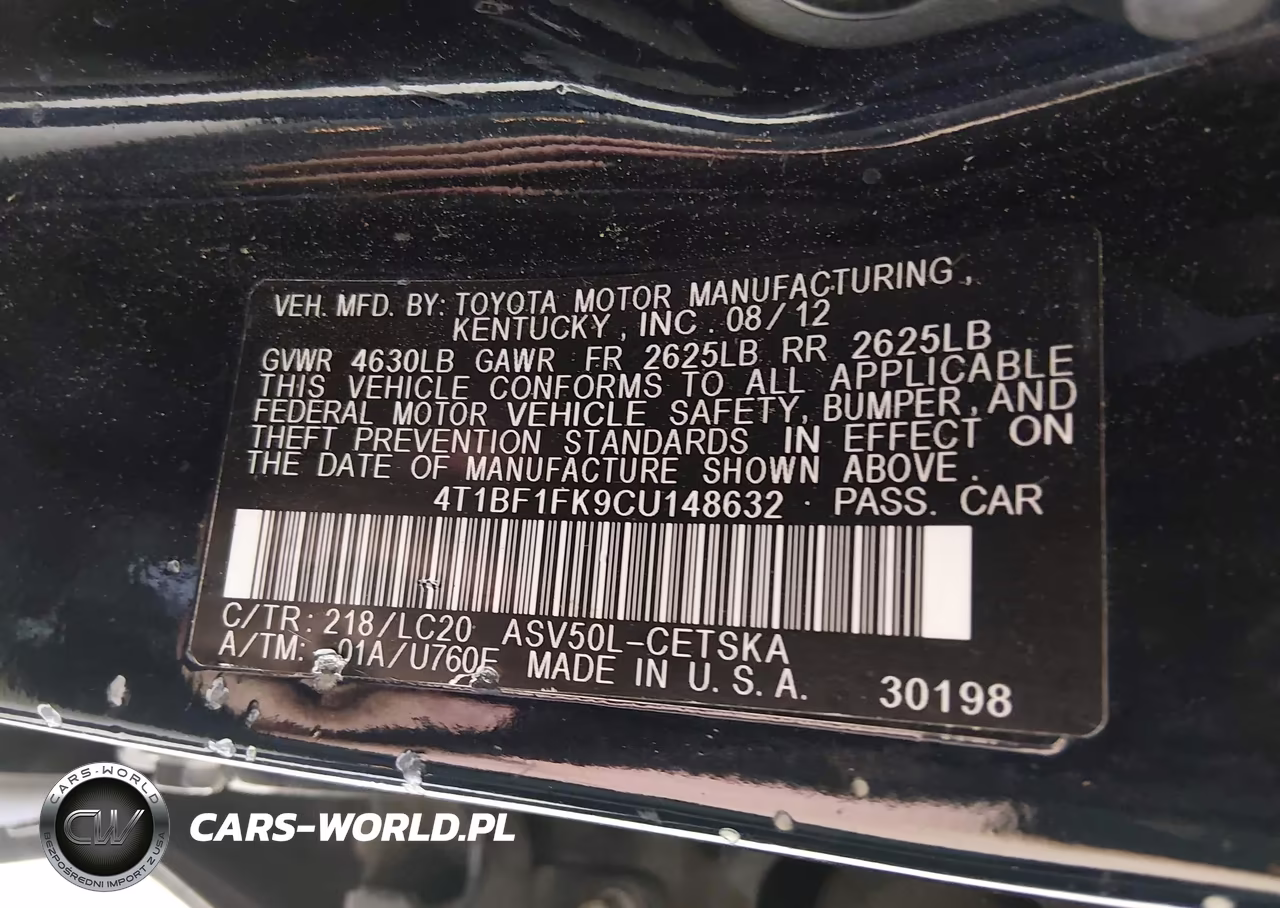 2012 Toyota Camry Se VIN:4T1BF1FK9CU148632 - 9