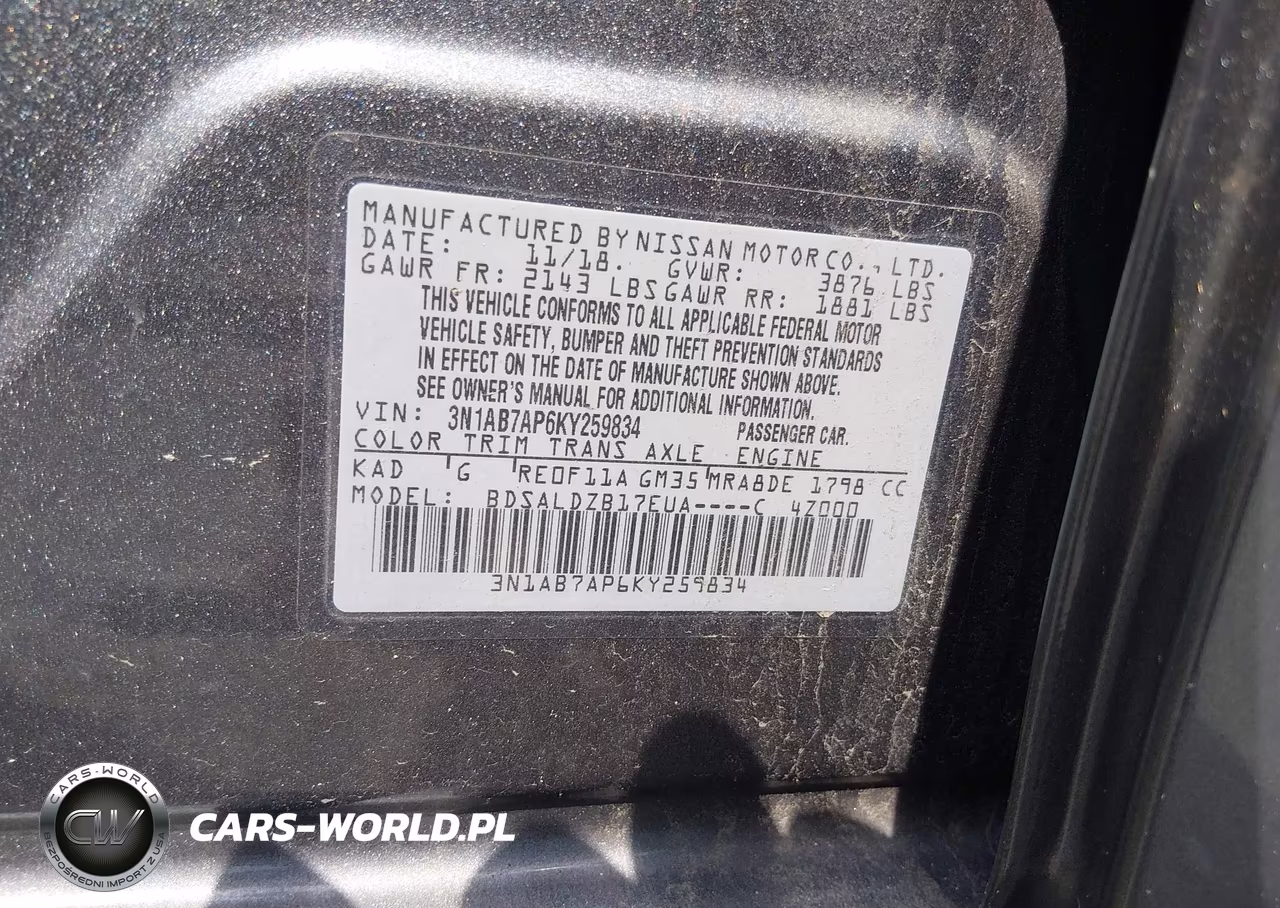 2019 Nissan Sentra Sv VIN:3N1AB7AP6KY259834 - 9
