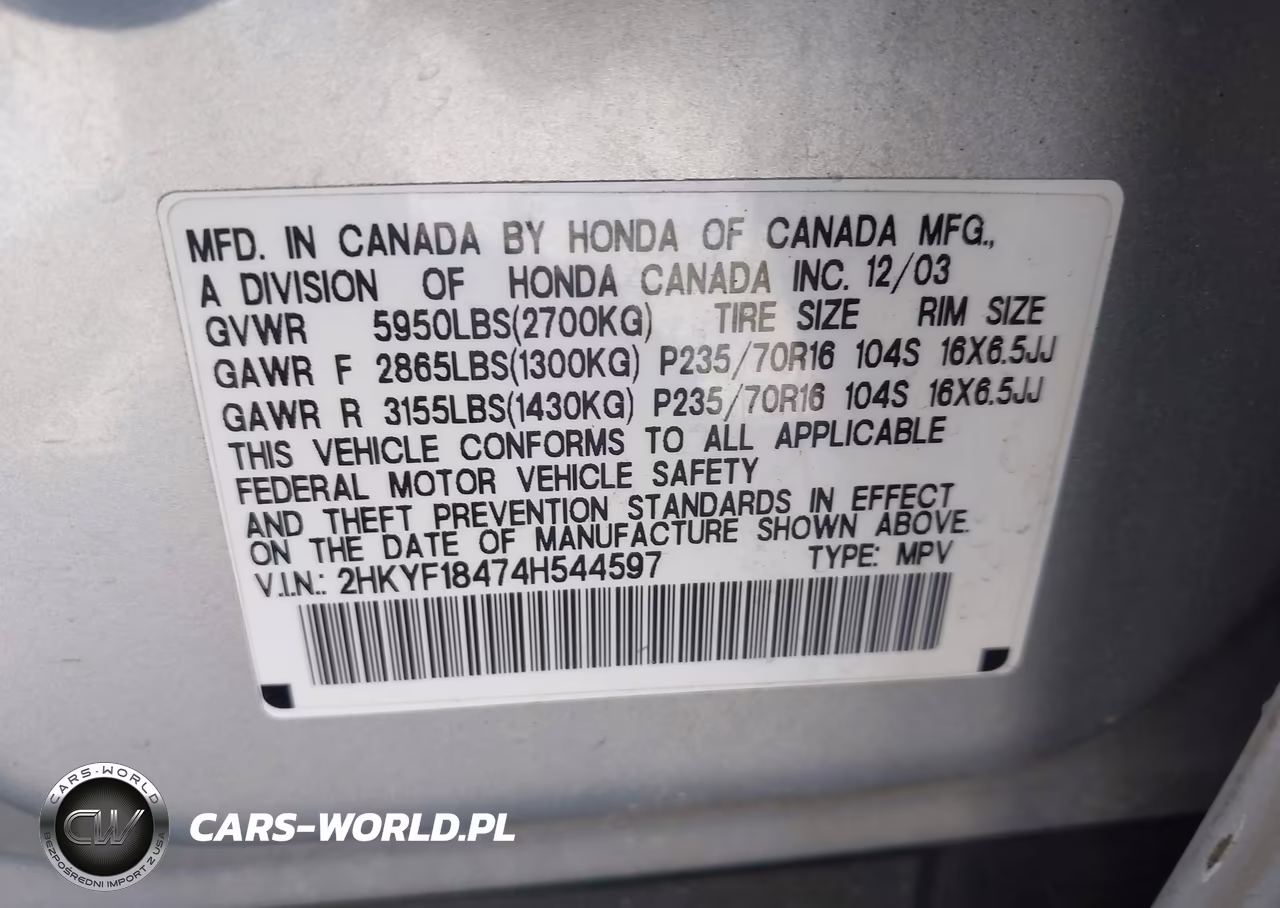 2004 Honda Pilot Ex VIN:2HKYF18474H544597 - 9