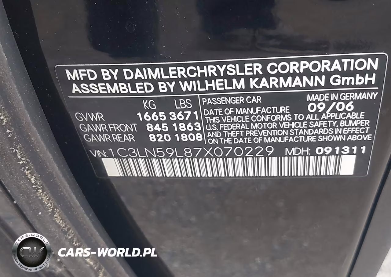 2007 Chrysler Crossfire VIN:1C3LN59L87X070229 - 9