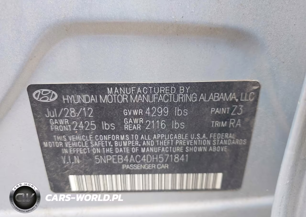 2013 Hyundai Sonata Gls VIN:5NPEB4AC4DH571841 - 9