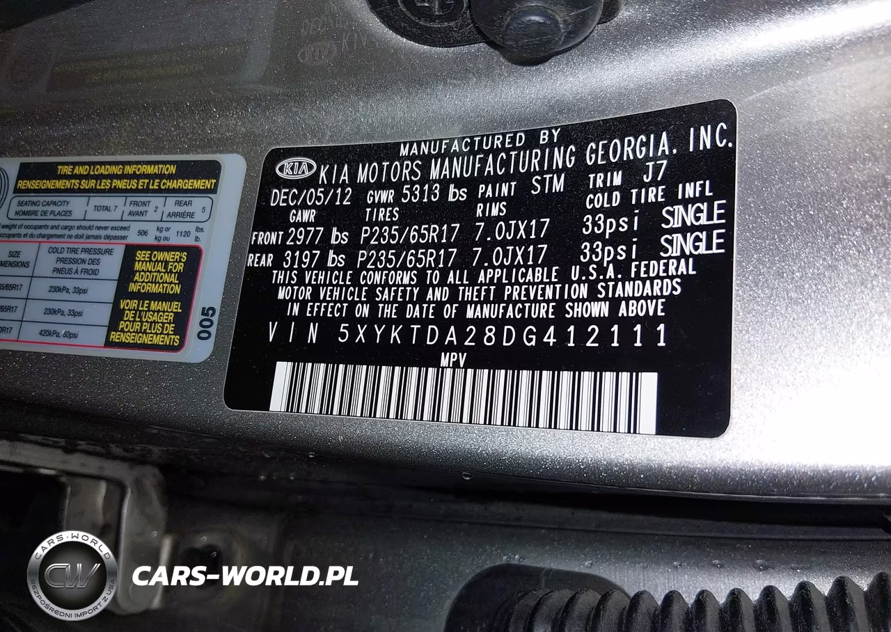 2013 Kia Sorento Lx V6 VIN:5XYKTDA28DG412111 - 9