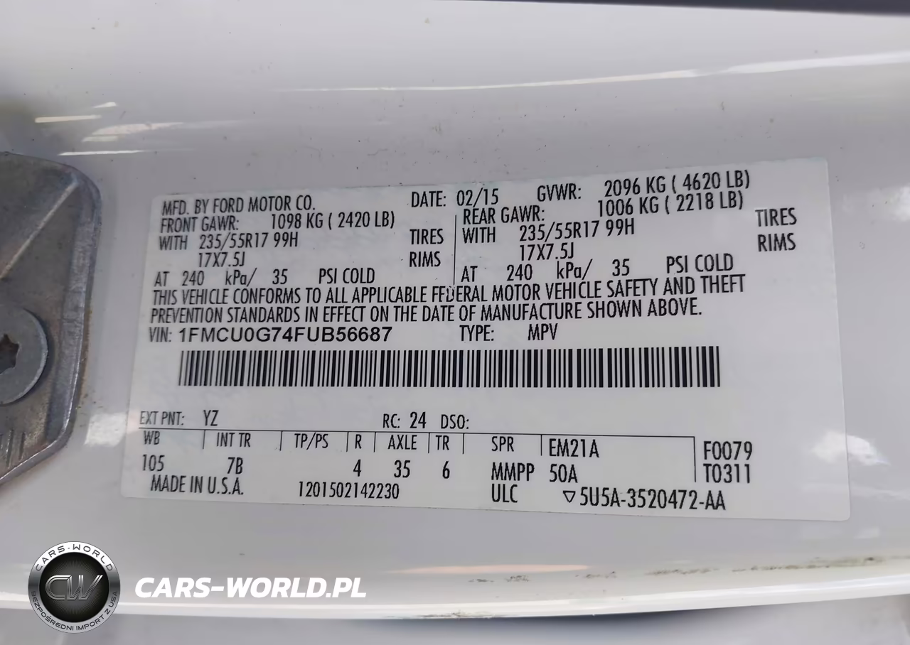 2015 Ford Escape Se VIN:1FMCU0G74FUB56687 - 9