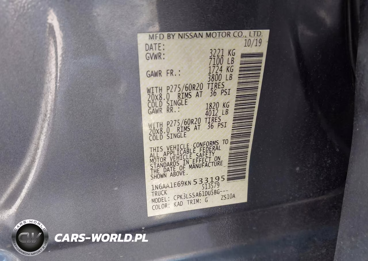 2019 Nissan Titan Sv VIN:1N6AA1E69KN533195 - 9