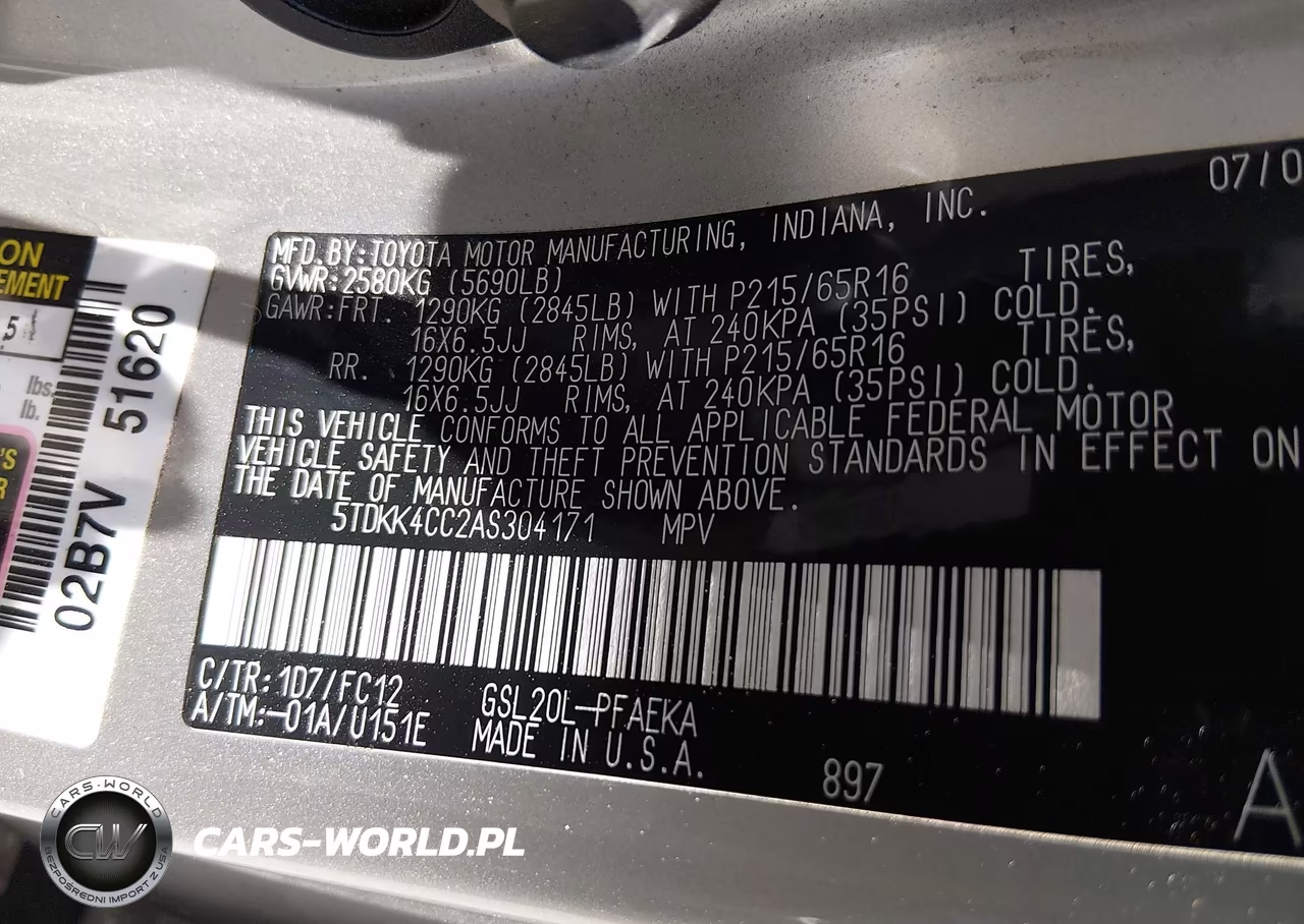 2010 Toyota Sienna Le VIN:5TDKK4CC2AS304171 - 18