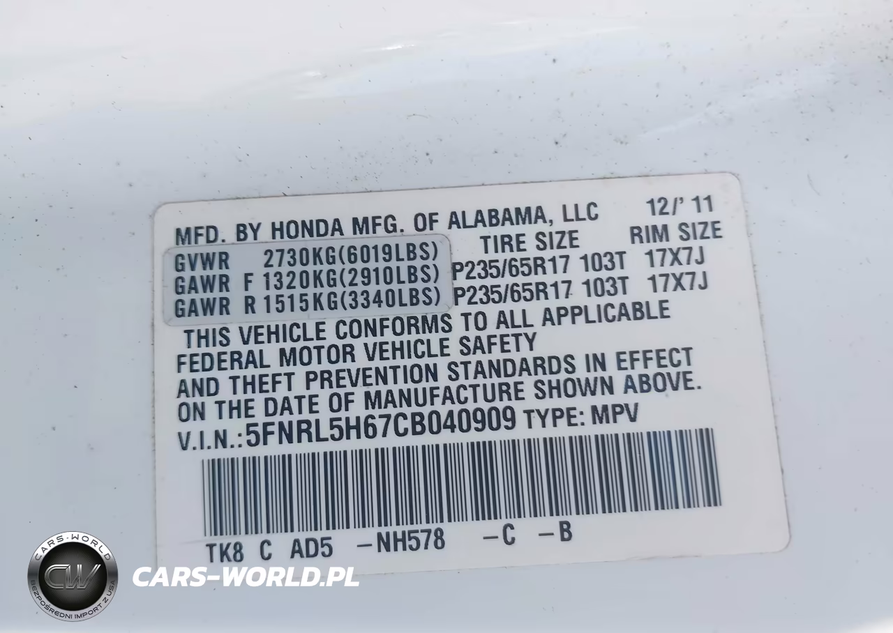 2012 Honda Odyssey Ex-L VIN:5FNRL5H67CB040909 - 9