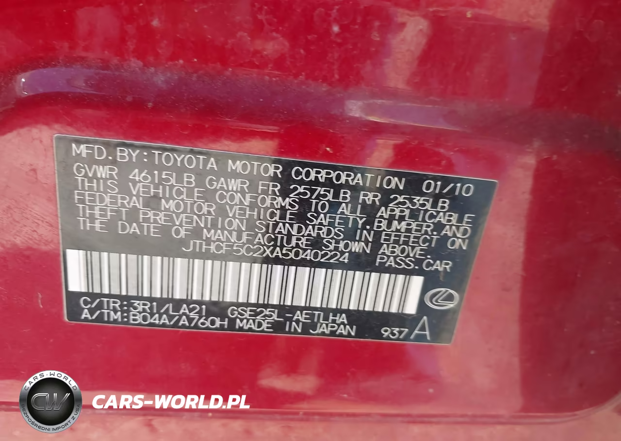 2010 Lexus Is 250 VIN:JTHCF5C2XA5040224 - 9