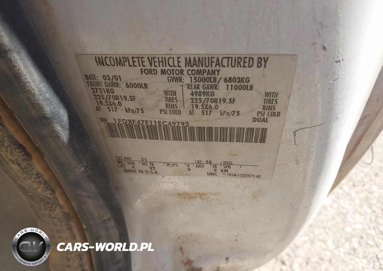2001 Ford F-450 Xl-Xlt VIN:1FDXF47F11EC49793 - 8