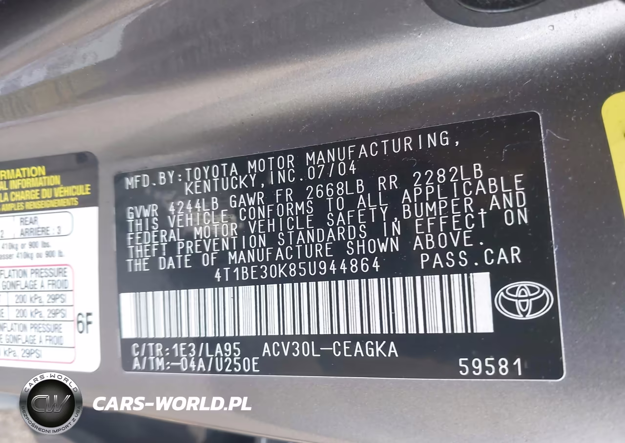 2005 Toyota Camry Xle VIN:4T1BE30K85U944864 - 9