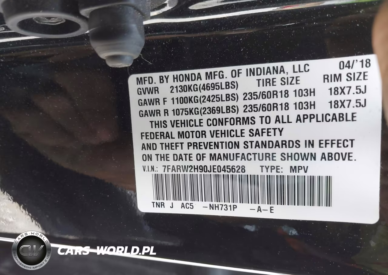 2018 Honda Cr-V Touring VIN:7FARW2H90JE045628 - 9