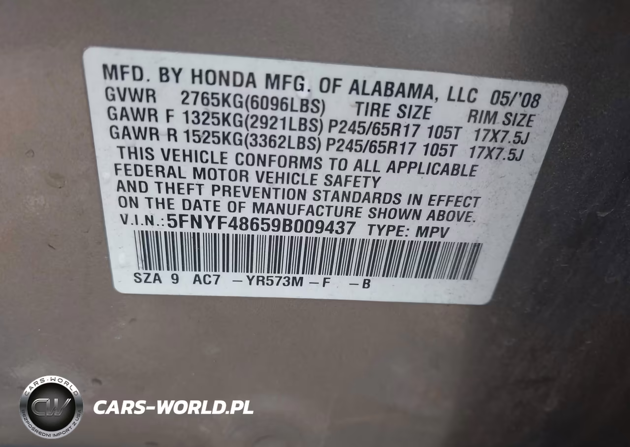 2009 Honda Pilot Ex-L VIN:5FNYF48659B009437 - 9