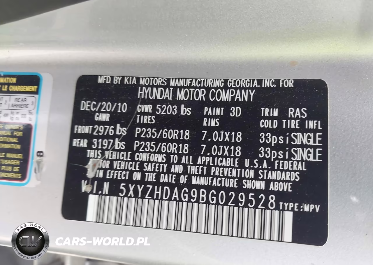 2011 Hyundai Santa Fe Se VIN:5XYZHDAG9BG029528 - 9