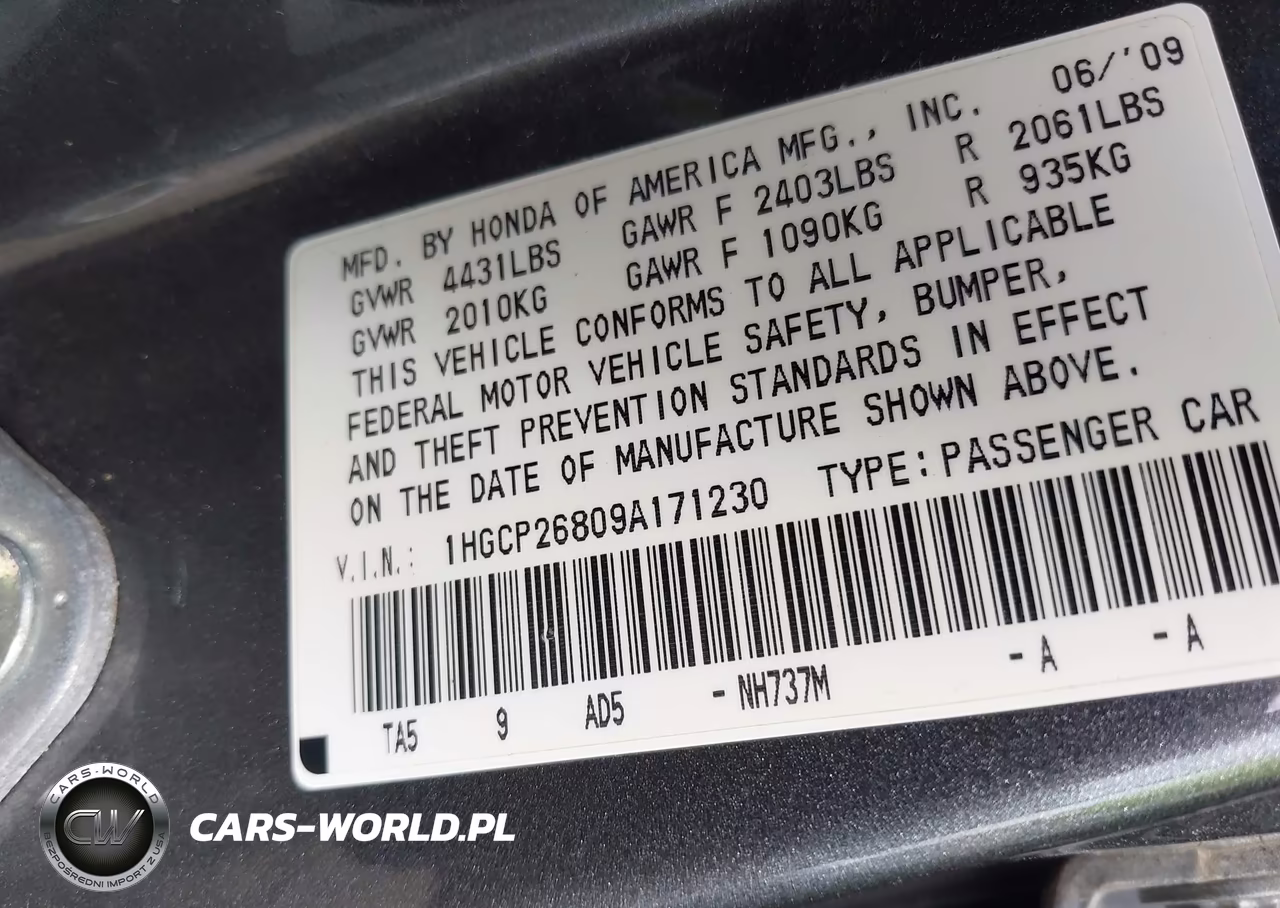 2009 Honda Accord 2.4 Ex-L VIN:1HGCP26809A171230 - 9