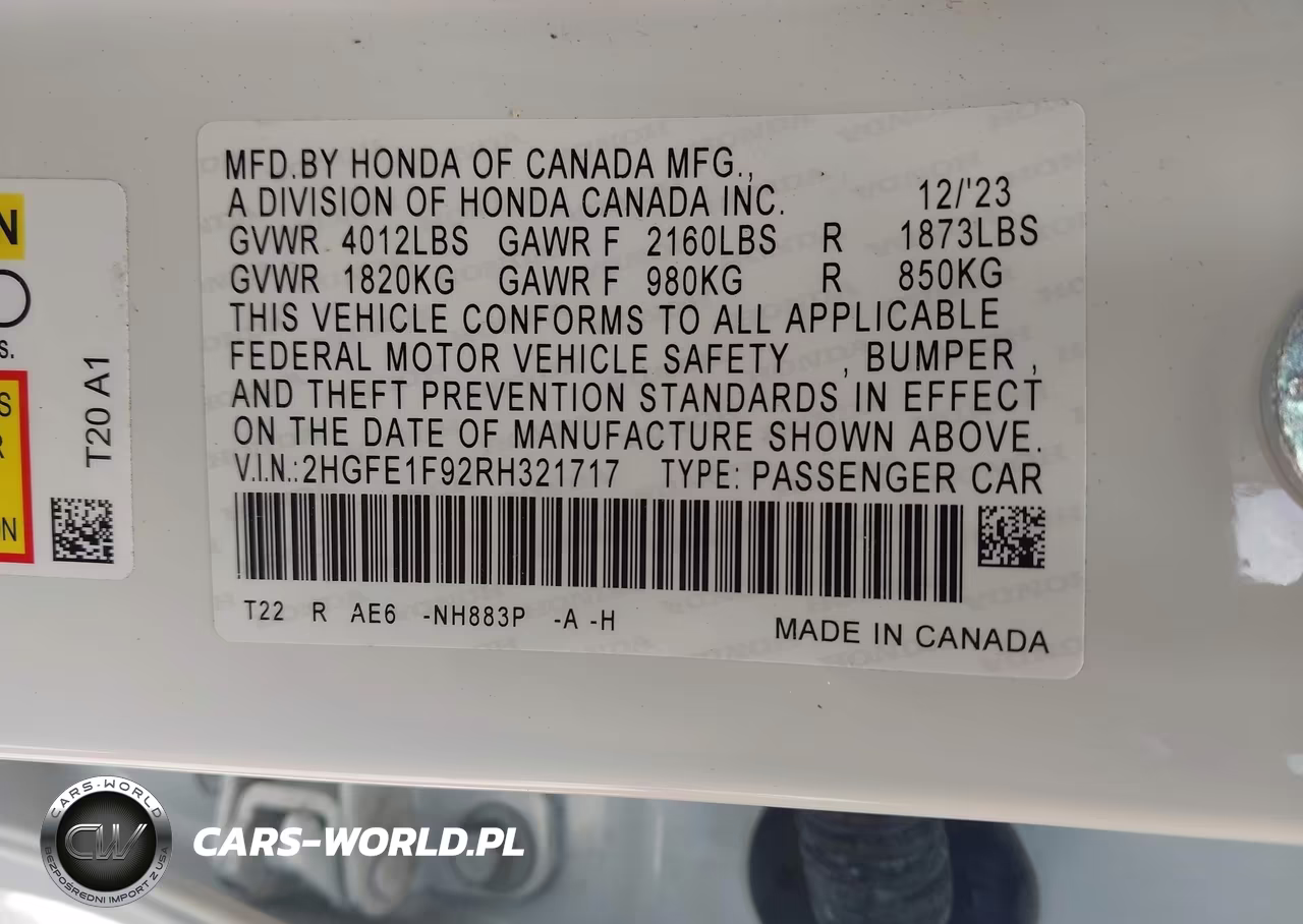 2024 Honda Civic Touring VIN:2HGFE1F92RH321717 - 9