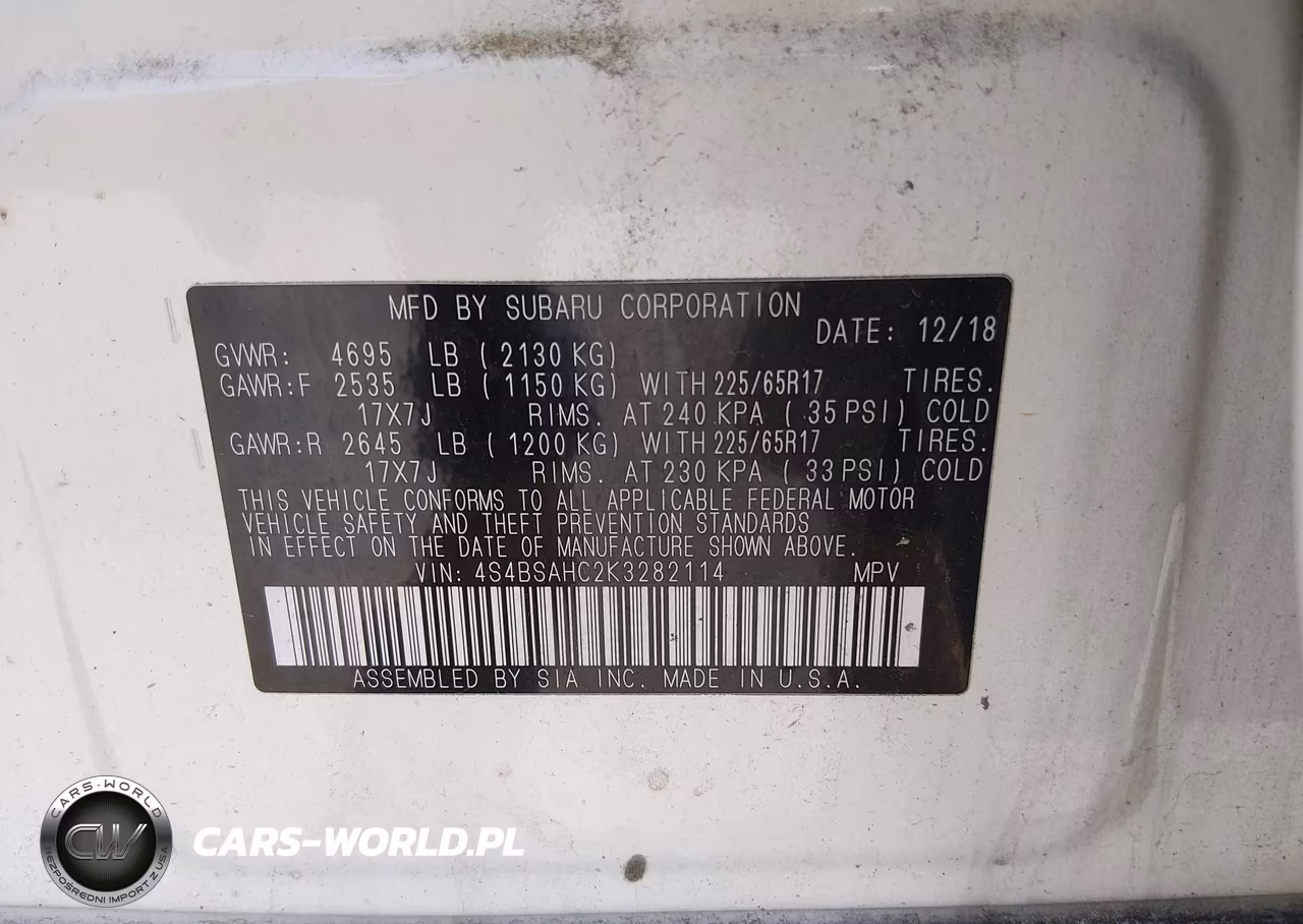 2019 Subaru Outback 2.5I Premium VIN:4S4BSAHC2K3282114 - 9