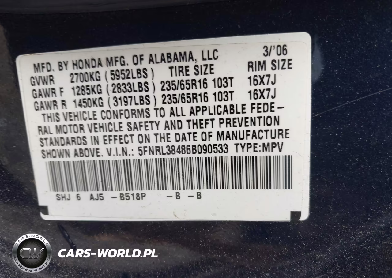 2006 Honda Odyssey Ex VIN:5FNRL38486B090533 - 9