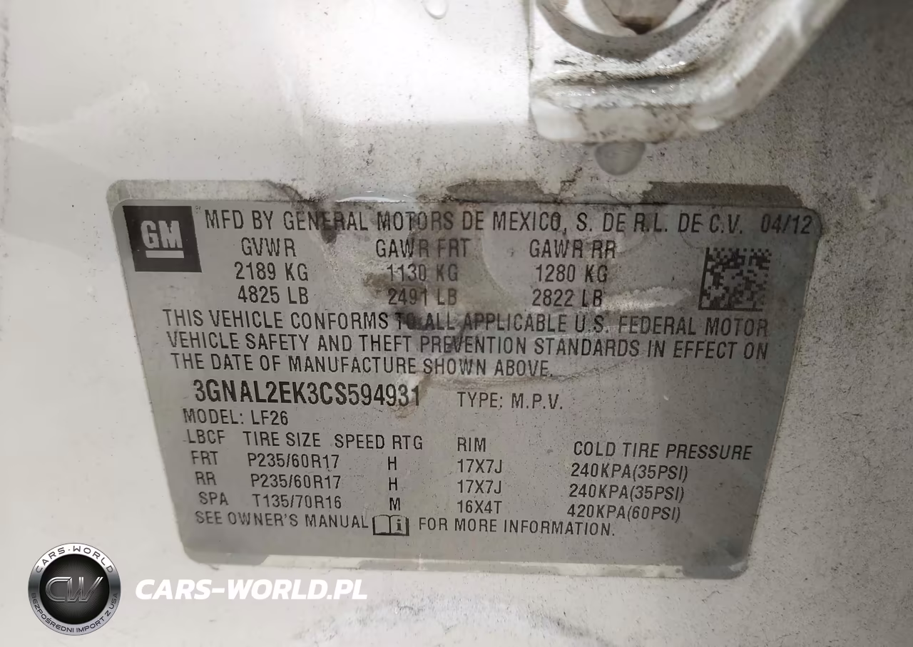 2012 Chevrolet Captiva Sport 2Ls VIN:3GNAL2EK3CS594931 - 9