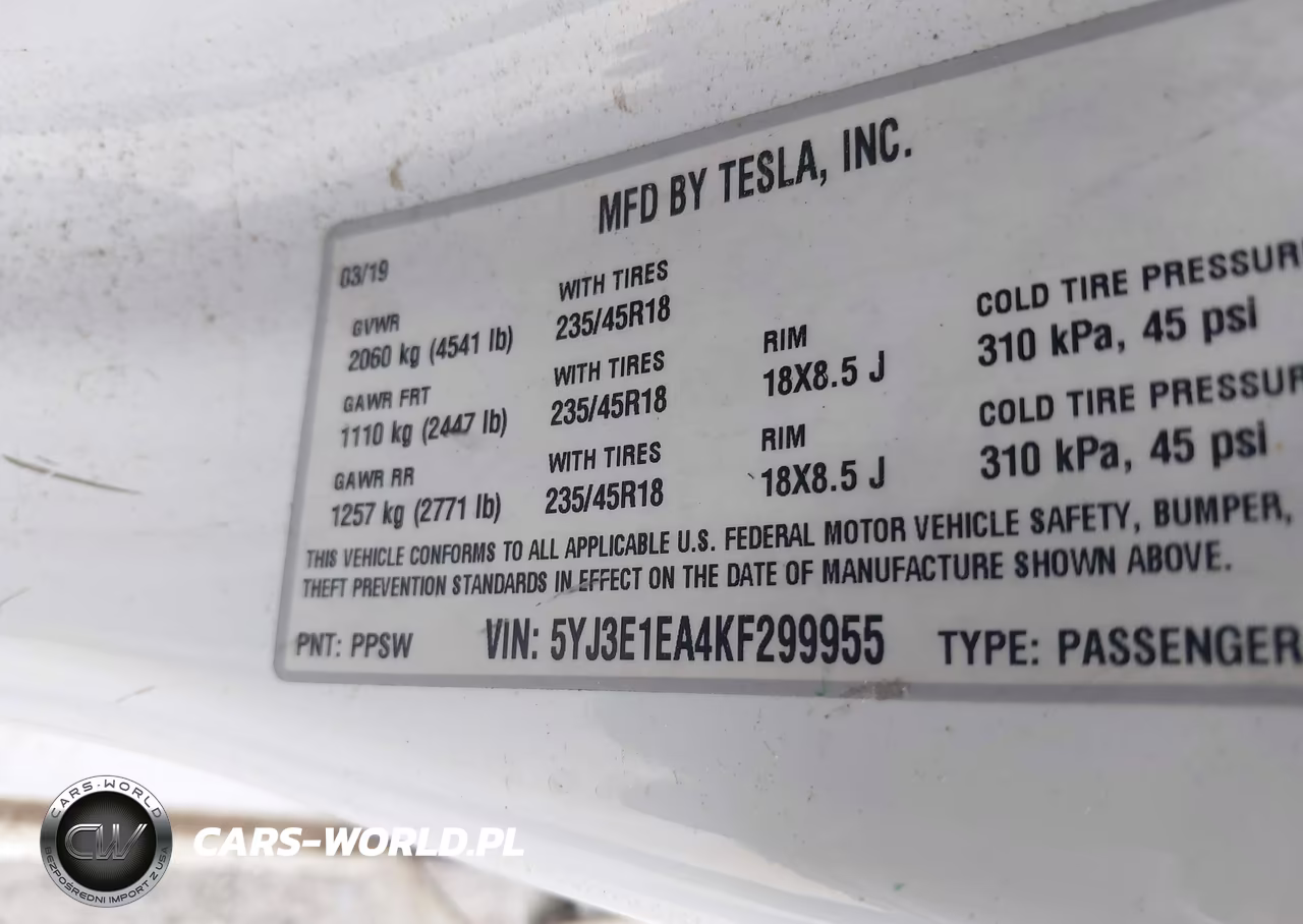 2019 Tesla Model 3 VIN:5YJ3E1EA4KF299955 - 9