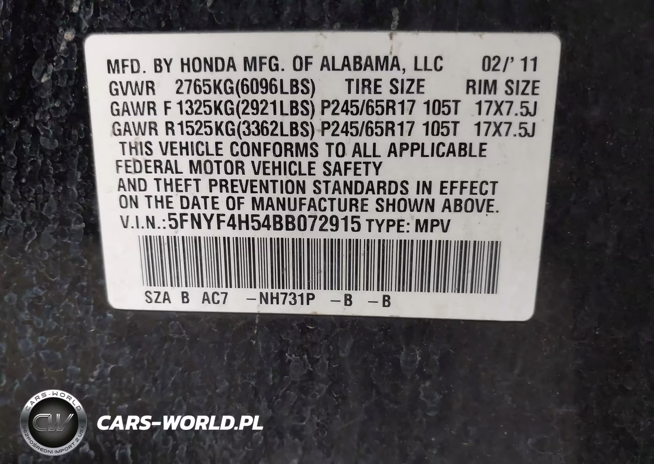 2011 Honda Pilot Ex-L VIN:5FNYF4H54BB072915 - 9