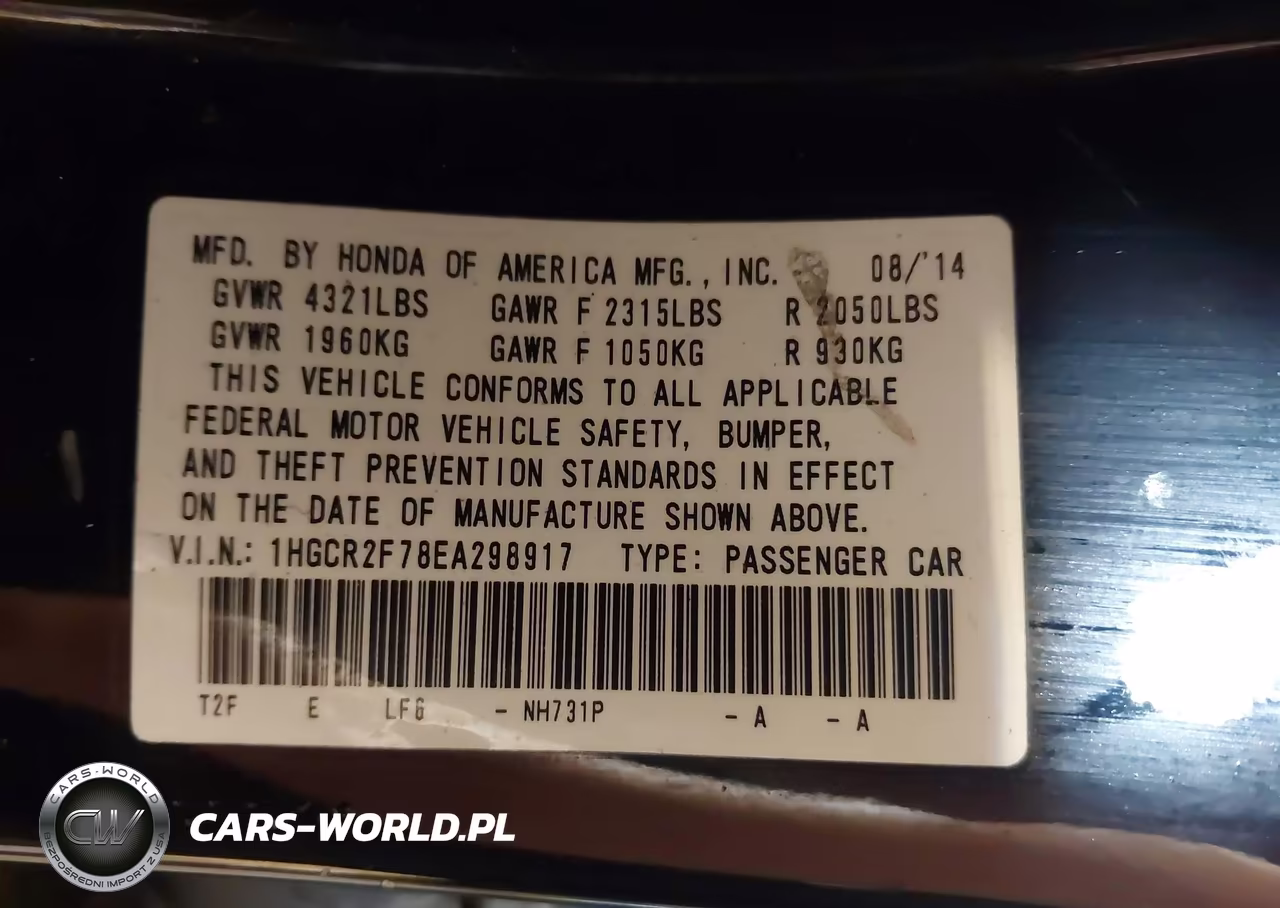 2014 Honda Accord Ex VIN:1HGCR2F78EA298917 - 9