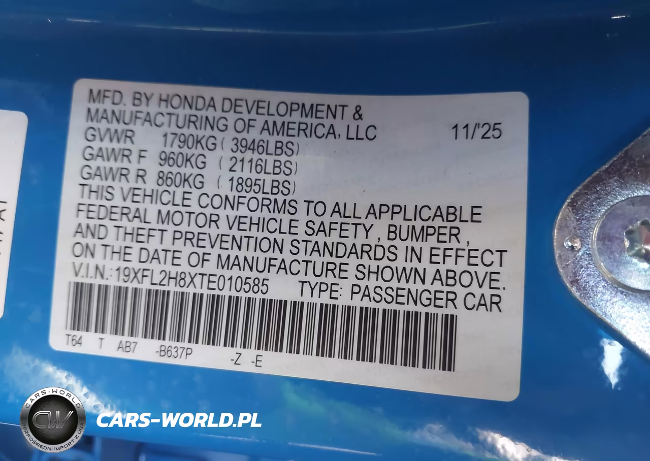2026 Honda Civic Sport VIN:19XFL2H8XTE010585 - 9