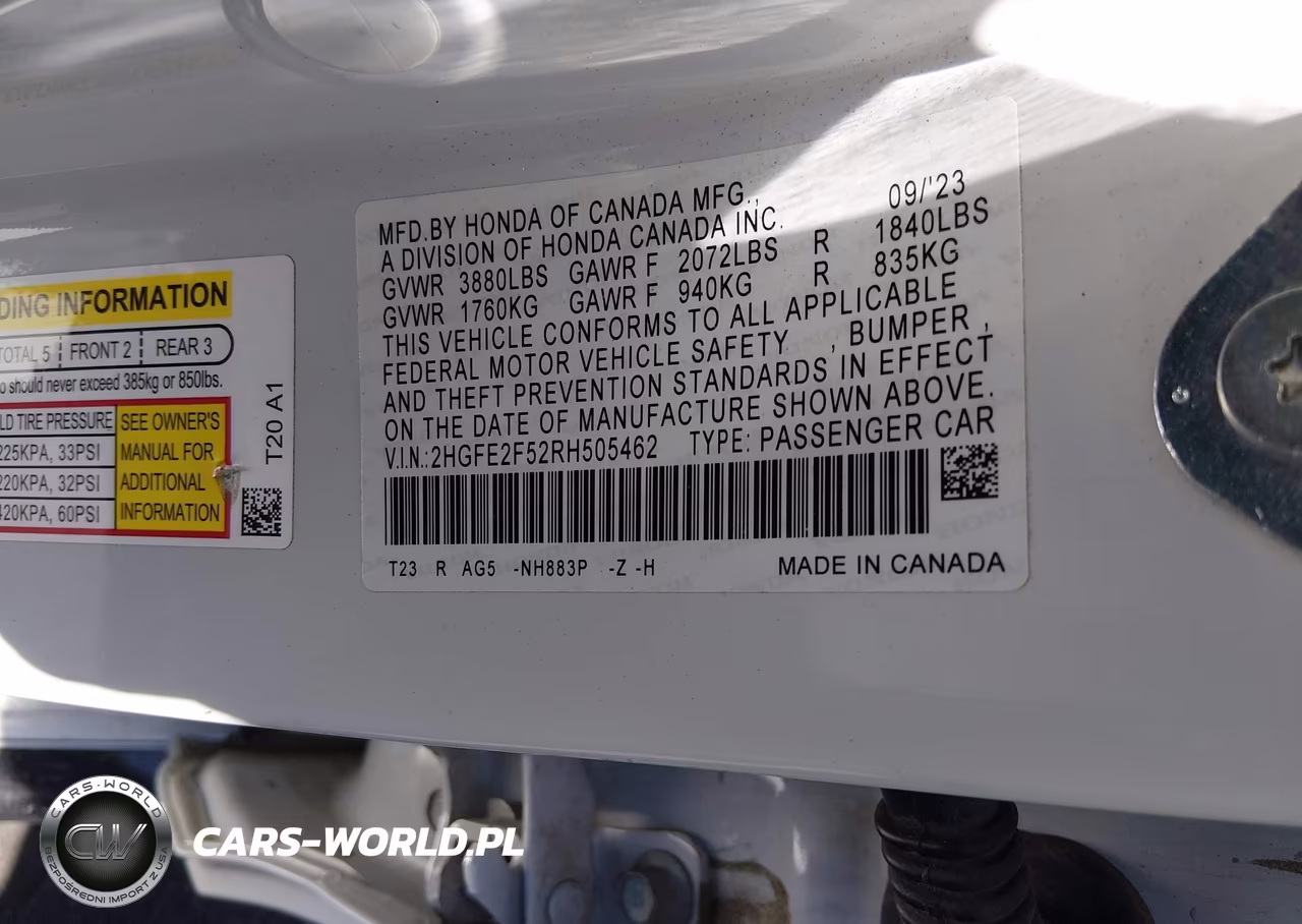 2024 Honda Civic Sport VIN:2HGFE2F52RH505462 - 9