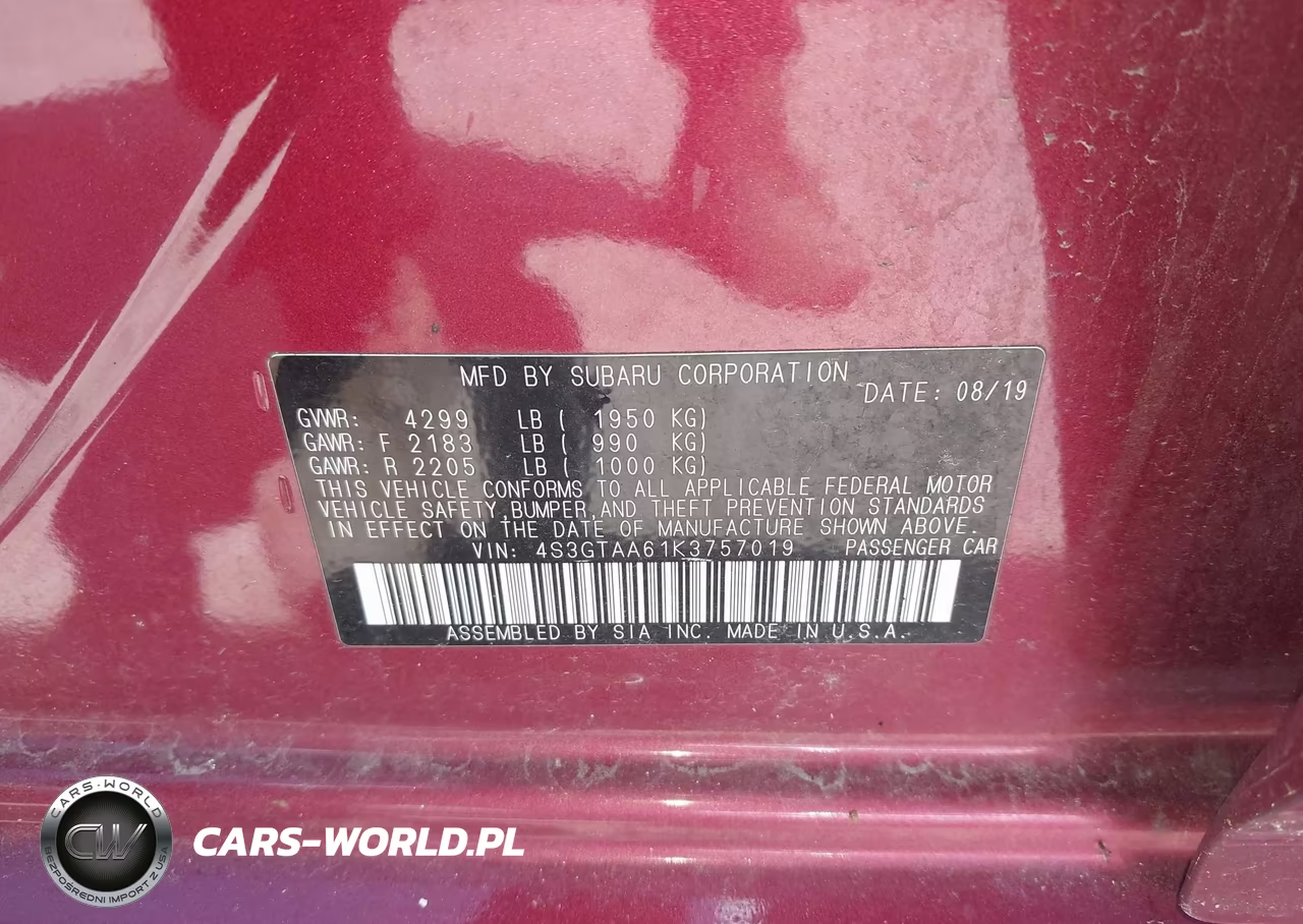 2019 Subaru Impreza 2.0I VIN:4S3GTAA61K3757019 - 9