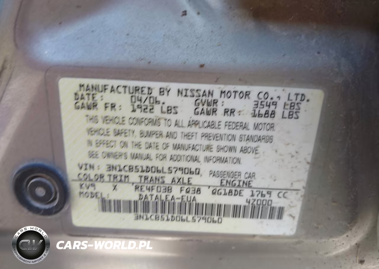 2006 Nissan Sentra 1.8S VIN:3N1CB51D06L579060 - 9