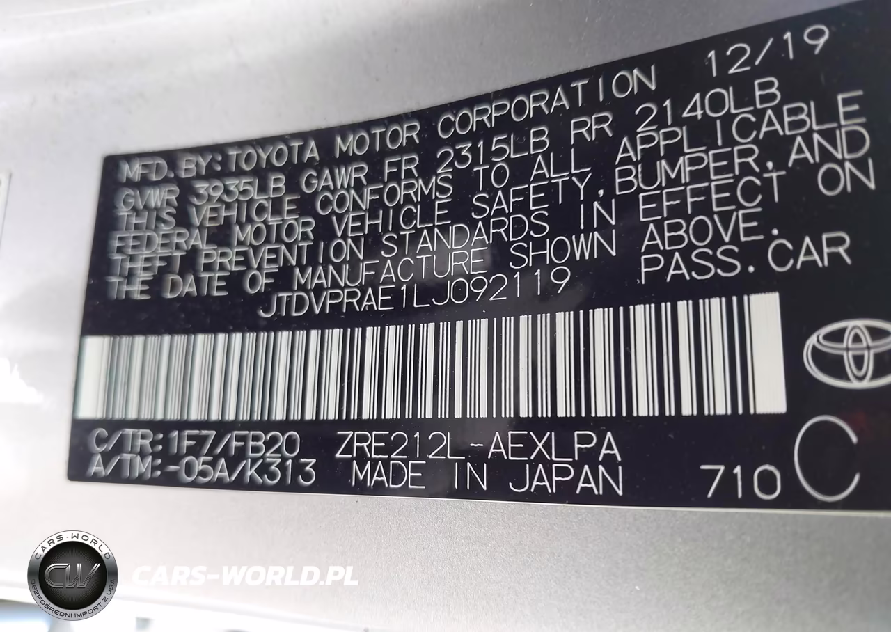 2020 Toyota Corolla Le VIN:JTDVPRAE1LJ092119 - 9