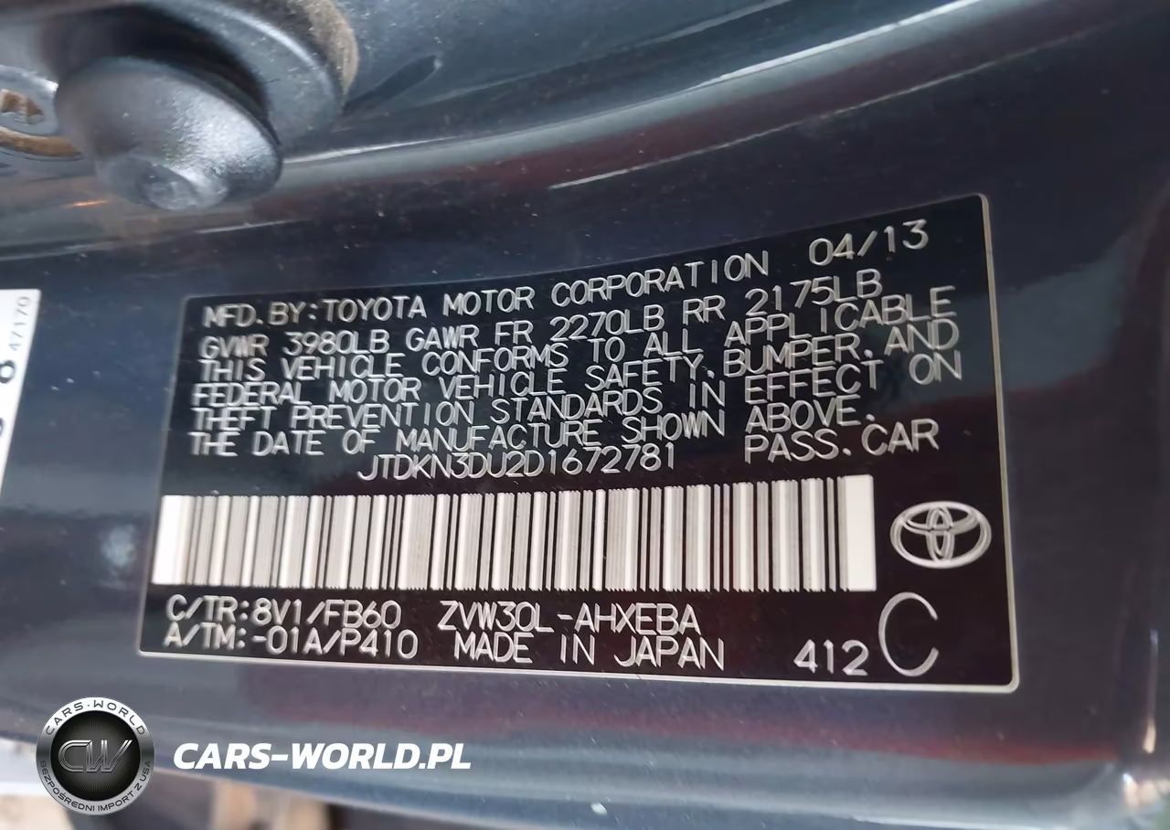 2013 Toyota Prius Two VIN:JTDKN3DU2D1672781 - 9