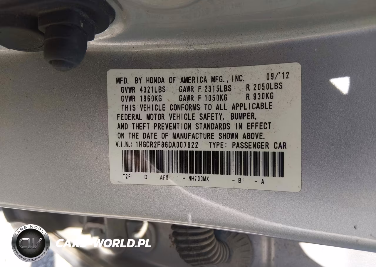 2013 Honda Accord Ex-L VIN:1HGCR2F86DA007922 - 9