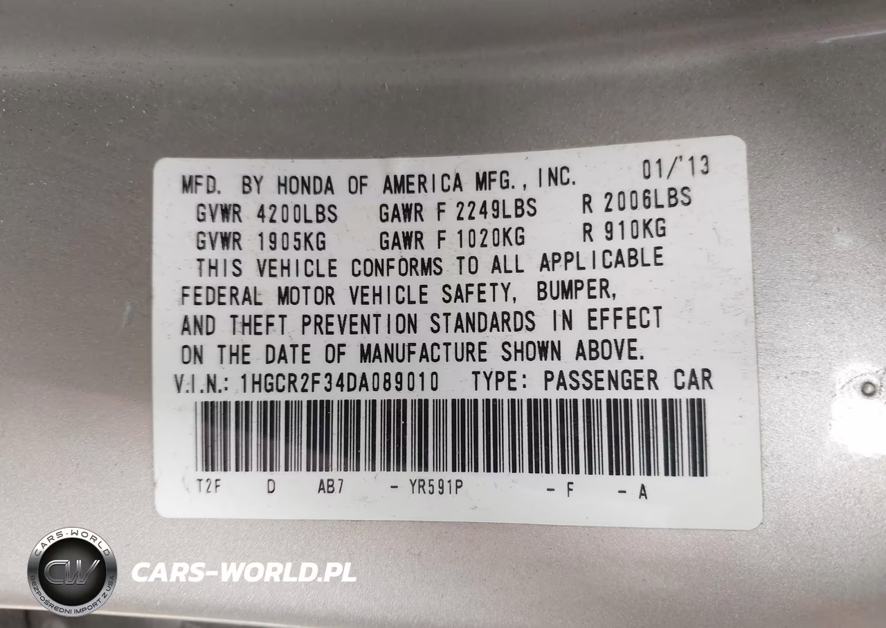 2013 Honda Accord Lx VIN:1HGCR2F34DA089010 - 9