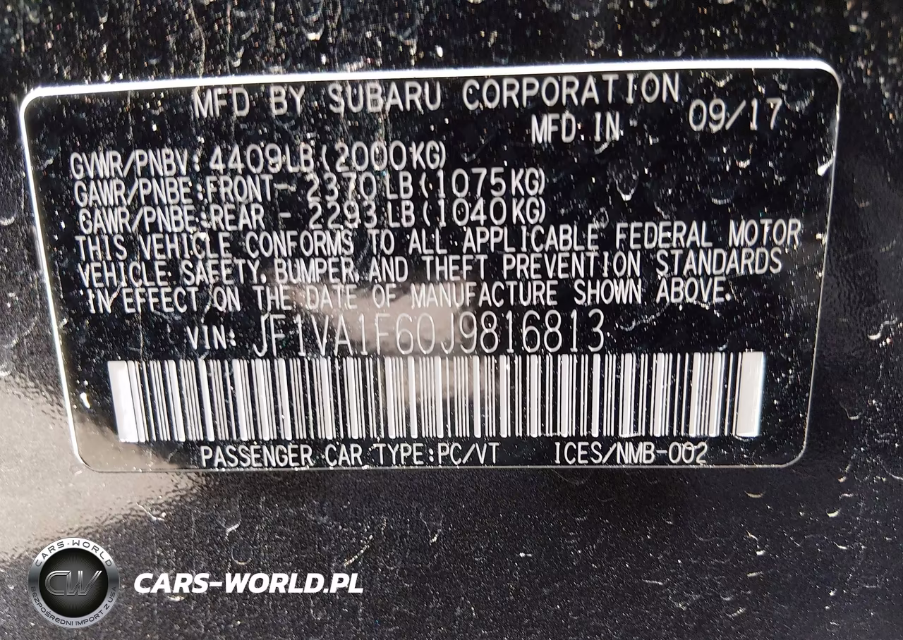 2018 Subaru Wrx Limited VIN:JF1VA1F60J9816813 - 9