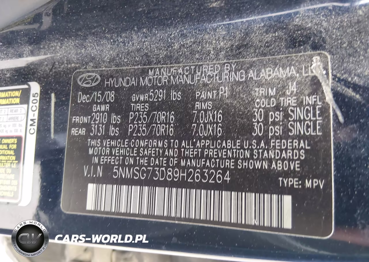2009 Hyundai Santa Fe Gls VIN:5NMSG73D89H263264 - 9