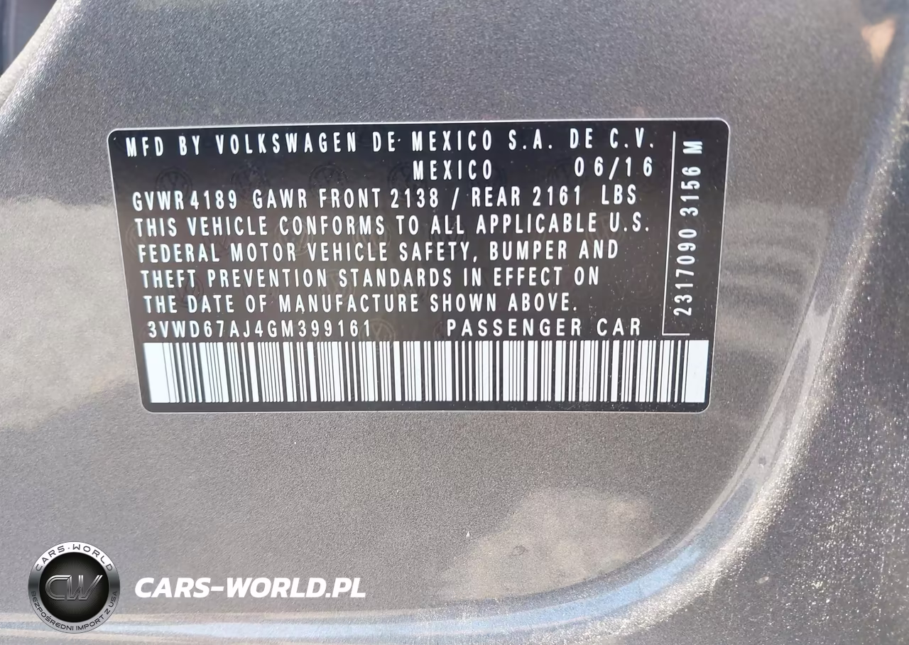 2016 Volkswagen Jetta 1.4T Se VIN:3VWD67AJ4GM399161 - 9