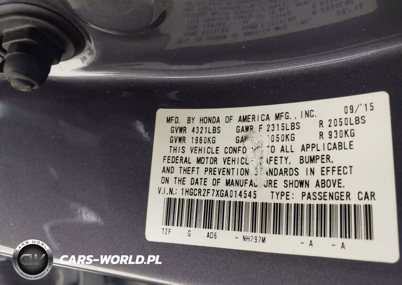 2016 Honda Accord Ex VIN:1HGCR2F7XGA014545 - 9