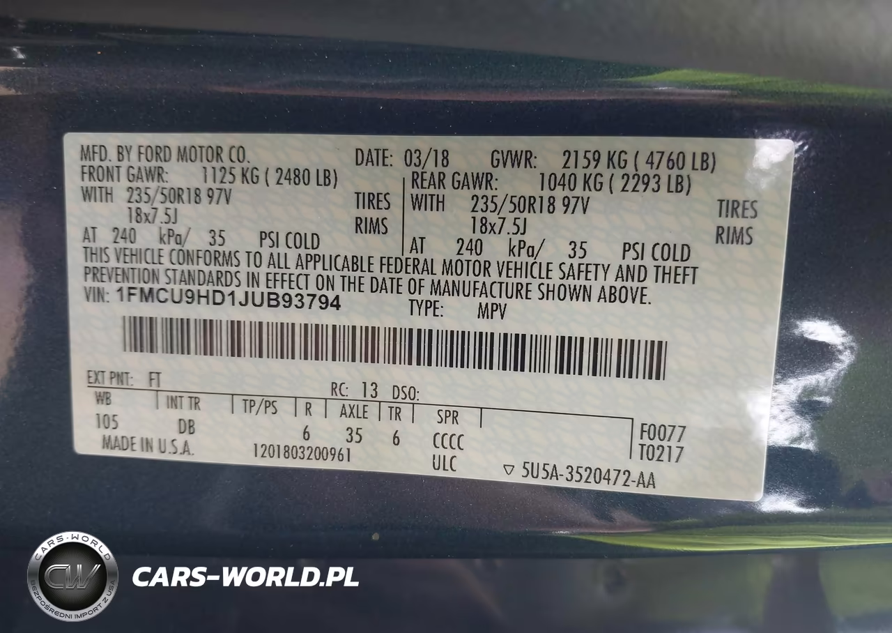 2018 Ford Escape Sel VIN:1FMCU9HD1JUB93794 - 9