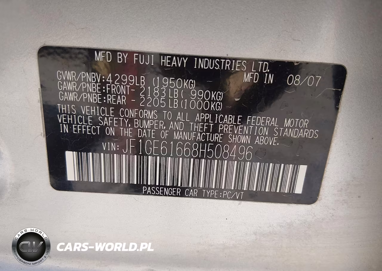 2008 Subaru Impreza (Natl) I W-Premium Pkg VIN:JF1GE61668H508496 - 9
