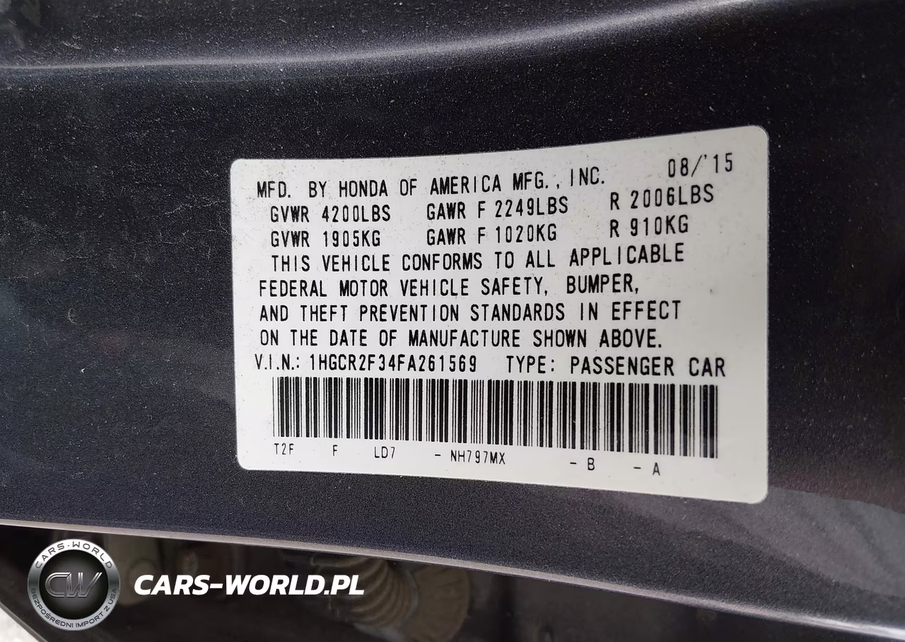 2015 Honda Accord Lx VIN:1HGCR2F34FA261569 - 9