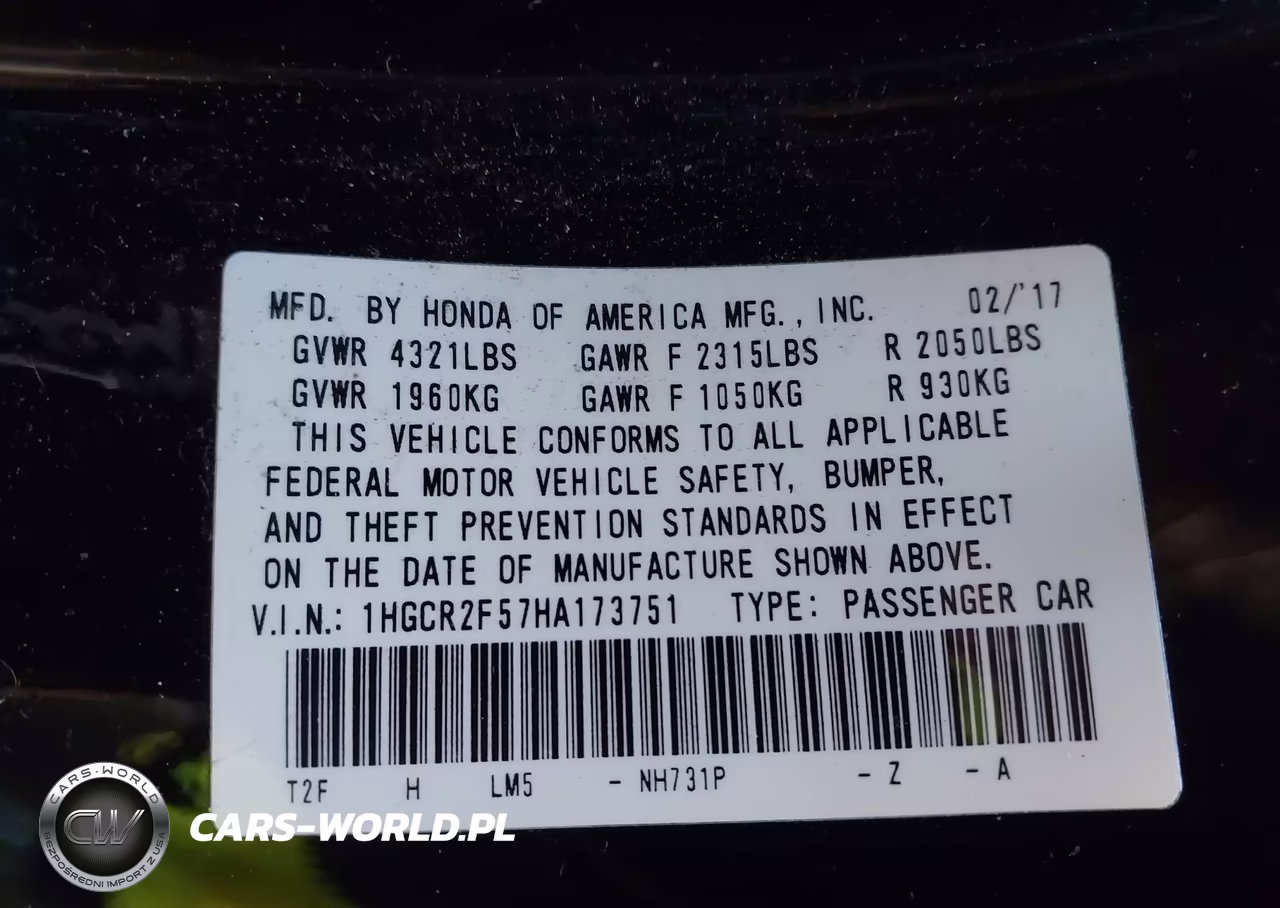 2017 Honda Accord Sport VIN:1HGCR2F57HA173751 - 9