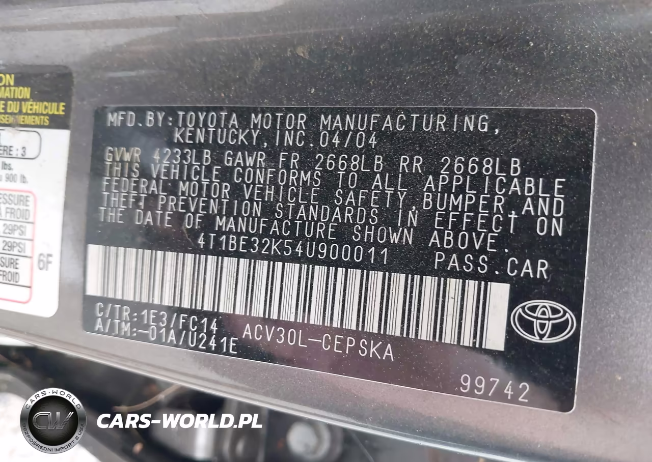 2004 Toyota Camry Se VIN:4T1BE32K54U900011 - 9