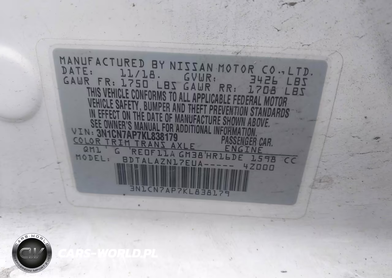 2019 Nissan Versa 1.6 S+ VIN:3N1CN7AP7KL838179 - 9