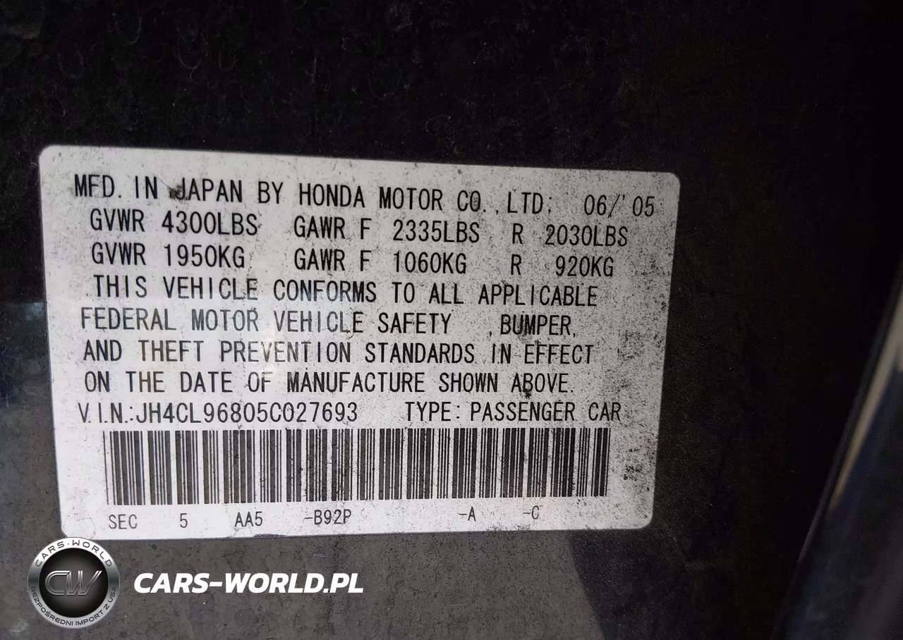 2005 Acura Tsx VIN:JH4CL96805C027693 - 9
