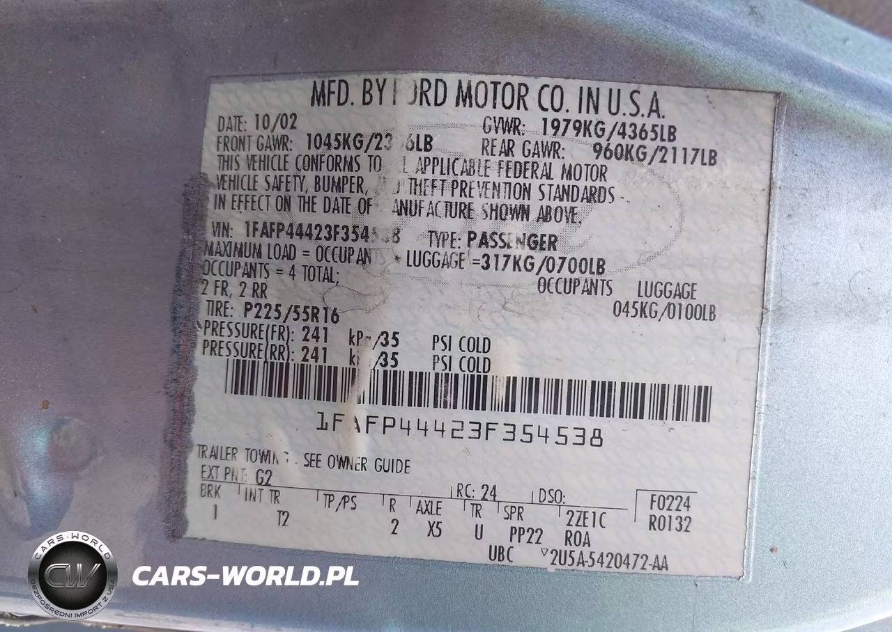 2003 Ford Mustang VIN:1FAFP44423F354538 - 9